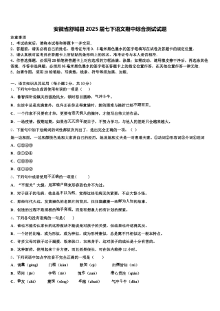 安徽省舒城县2025届七下语文期中综合测试试题含解析