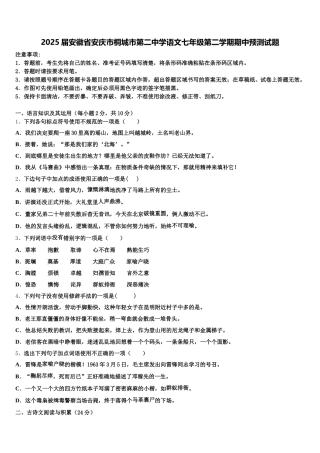 2025届安徽省安庆市桐城市第二中学语文七年级第二学期期中预测试题含解析