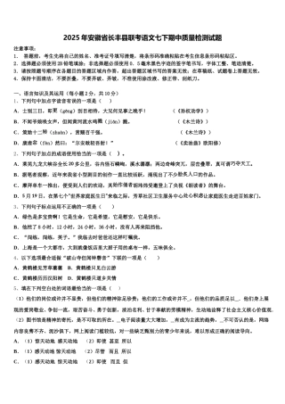 2025年安徽省长丰县联考语文七下期中质量检测试题含解析