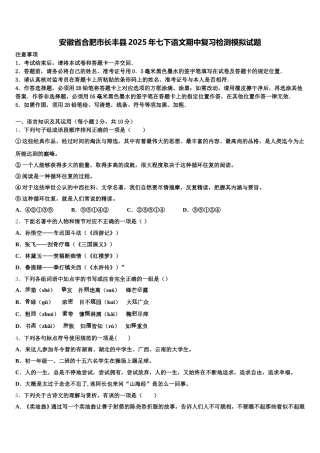 安徽省合肥市长丰县2025年七下语文期中复习检测模拟试题含解析