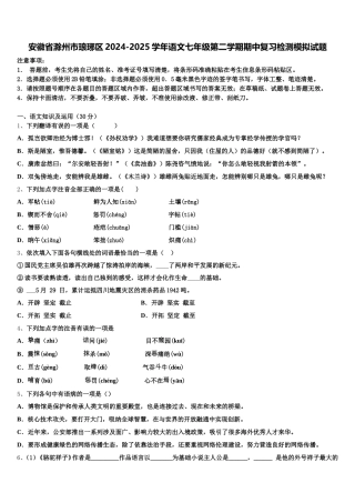 安徽省滁州市琅琊区2024-2025学年语文七年级第二学期期中复习检测模拟试题含解析