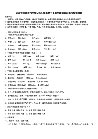安徽省宣城市六中学2025年语文七下期中质量跟踪监视模拟试题含解析