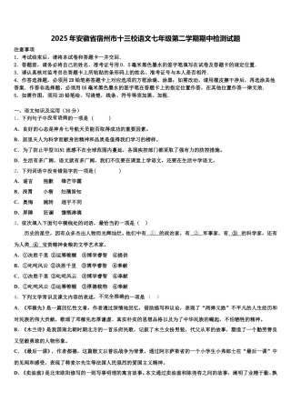 2025年安徽省宿州市十三校语文七年级第二学期期中检测试题含解析