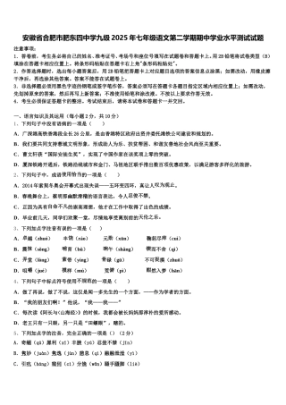 安徽省合肥市肥东四中学九级2025年七年级语文第二学期期中学业水平测试试题含解析