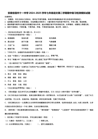 安徽省宿州十一中学2024-2025学年七年级语文第二学期期中复习检测模拟试题含解析