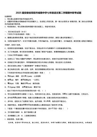2025届安徽省阜阳市城南中学七年级语文第二学期期中联考试题含解析