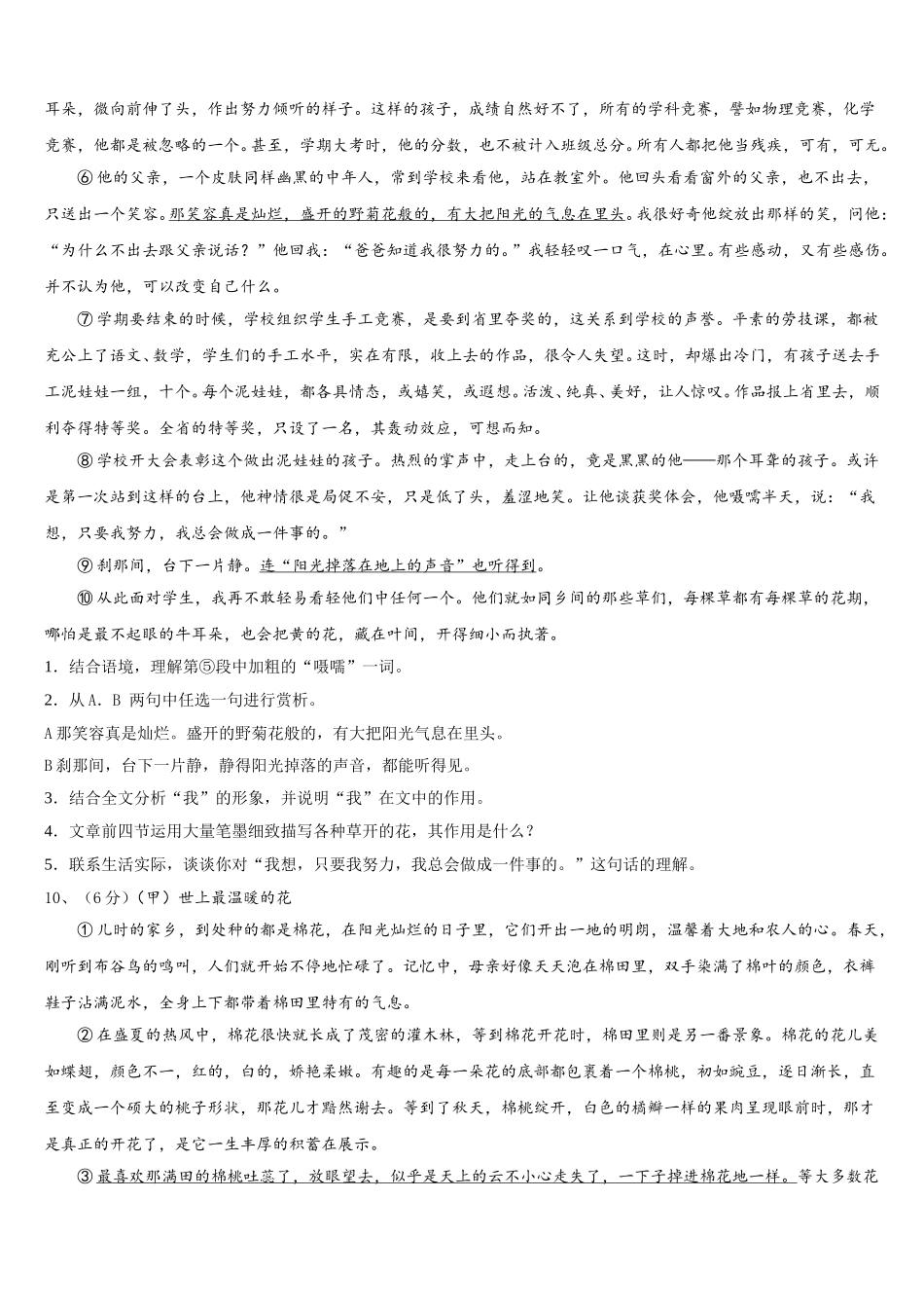 安徽省宿州市第九中学2024-2025学年语文七年级第二学期期中复习检测模拟试题含解析_第3页
