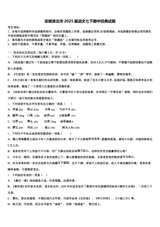 安徽淮北市2025届语文七下期中经典试题含解析