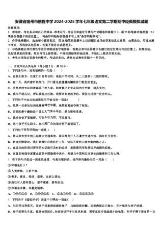 安徽省宿州市鹏程中学2024-2025学年七年级语文第二学期期中经典模拟试题含解析