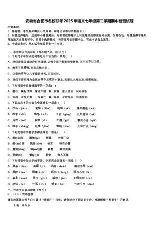 安徽省合肥市名校联考2025年语文七年级第二学期期中检测试题含解析