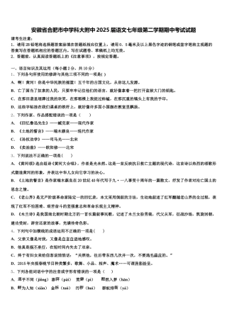 安徽省合肥市中学科大附中2025届语文七年级第二学期期中考试试题含解析