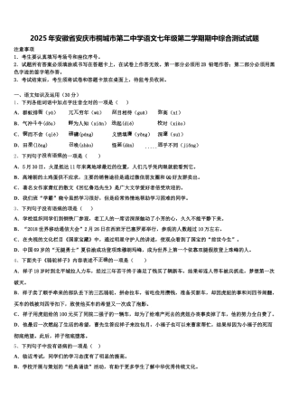 2025年安徽省安庆市桐城市第二中学语文七年级第二学期期中综合测试试题含解析
