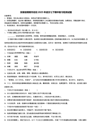 安徽省铜陵市名校2025年语文七下期中复习检测试题含解析