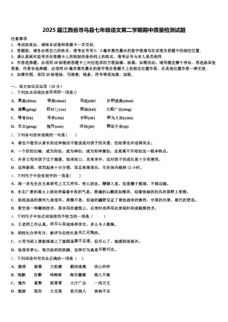 2025届江西省寻乌县七年级语文第二学期期中质量检测试题含解析