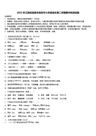 2025年江西省宜春市高安市七年级语文第二学期期中检测试题含解析