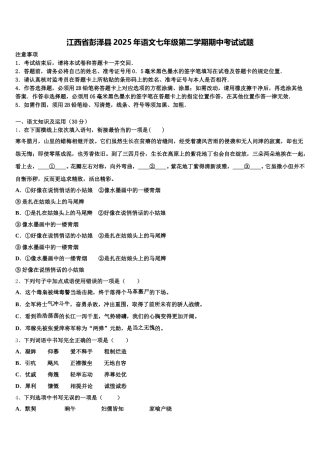 江西省彭泽县2025年语文七年级第二学期期中考试试题含解析