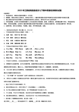 2025年江西省南昌县语文七下期中质量检测模拟试题含解析