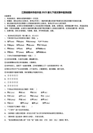 江西省赣州市信丰县2025届七下语文期中监测试题含解析