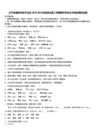 辽宁省盘锦市双子台区2025年七年级语文第二学期期中学业水平测试模拟试题含解析