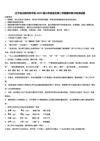 辽宁省沈阳市和平区2025届七年级语文第二学期期中复习检测试题含解析
