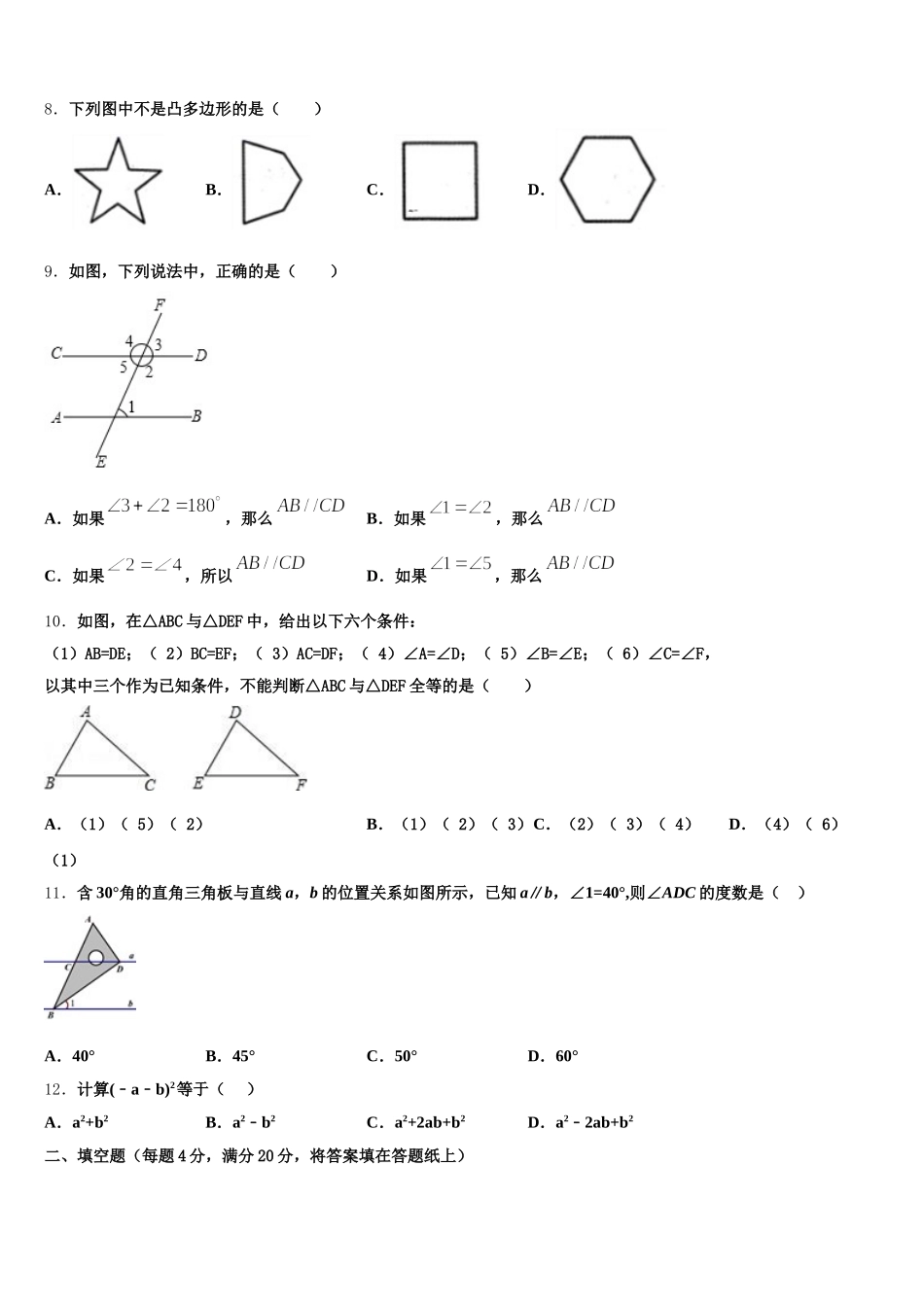江苏省睢宁县2024-2025学年七年级数学第二学期期末学业水平测试模拟试题含解析_第2页