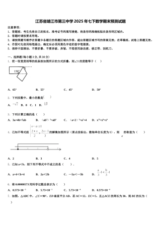 江苏省靖江市第三中学2025年七下数学期末预测试题含解析