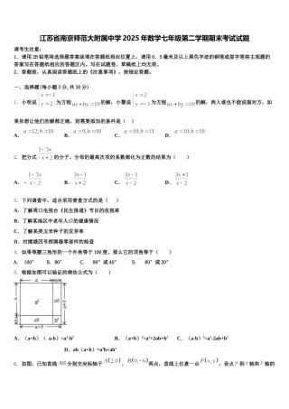 江苏省南京师范大附属中学2025年数学七年级第二学期期末考试试题含解析