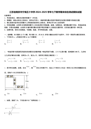 江苏省南京市宁海五十中学2024-2025学年七下数学期末综合测试模拟试题含解析