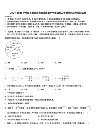 2024-2025学年江苏省南京市高淳区数学七年级第二学期期末联考模拟试题含解析