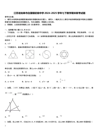 江苏省如皋市白蒲镇初级中学2024-2025学年七下数学期末联考试题含解析