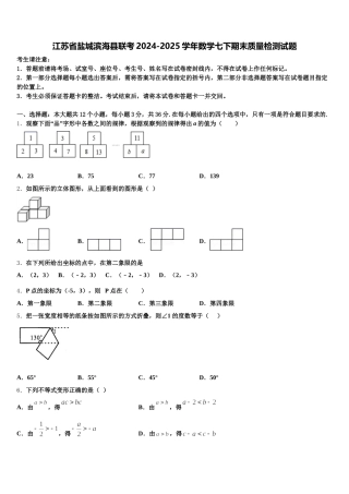 江苏省盐城滨海县联考2024-2025学年数学七下期末质量检测试题含解析