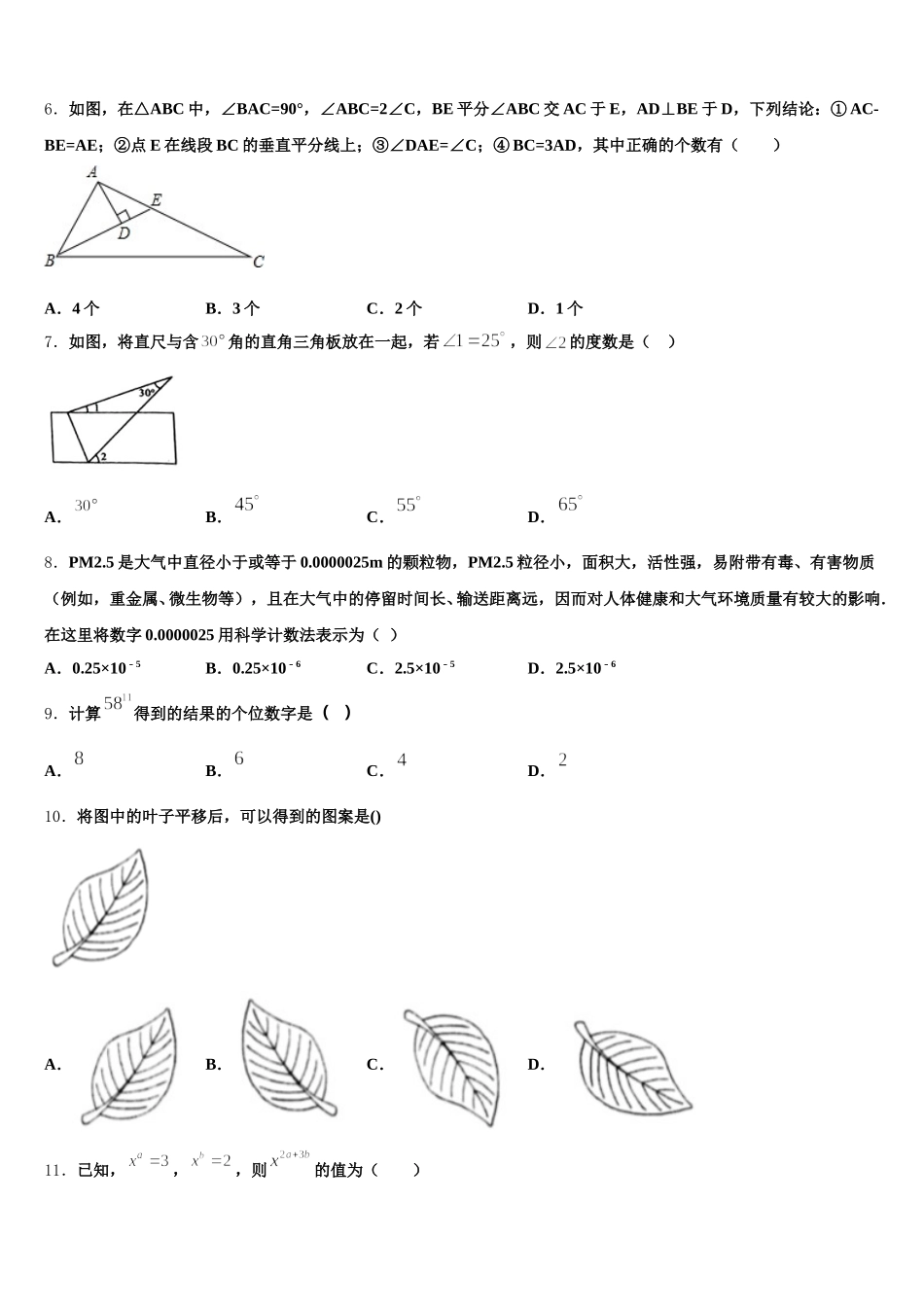 江苏省泰州市泰州中学2025届数学七下期末复习检测试题含解析_第2页