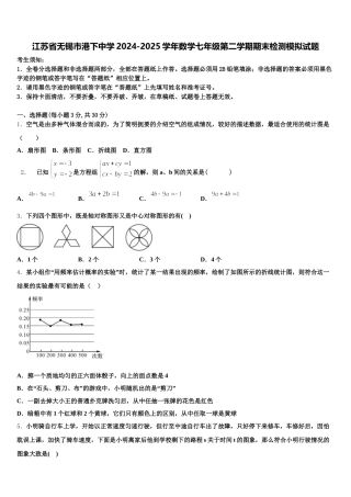 江苏省无锡市港下中学2024-2025学年数学七年级第二学期期末检测模拟试题含解析