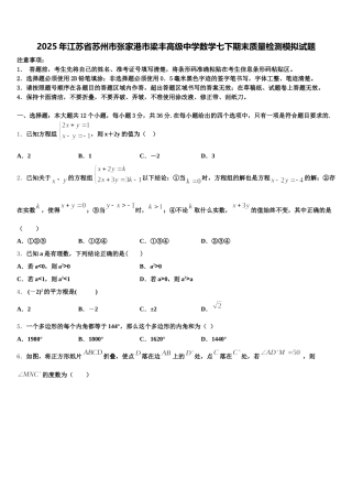 2025年江苏省苏州市张家港市梁丰高级中学数学七下期末质量检测模拟试题含解析