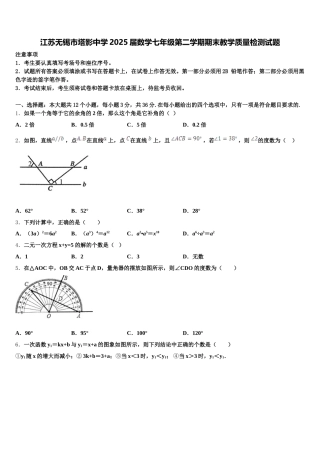 江苏无锡市塔影中学2025届数学七年级第二学期期末教学质量检测试题含解析