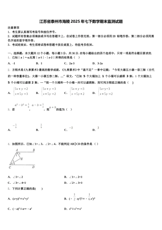 江苏省泰州市海陵2025年七下数学期末监测试题含解析