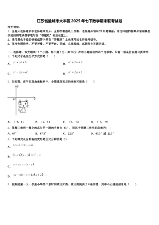 江苏省盐城市大丰区2025年七下数学期末联考试题含解析