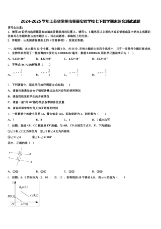 2024-2025学年江苏省常州市星辰实验学校七下数学期末综合测试试题含解析