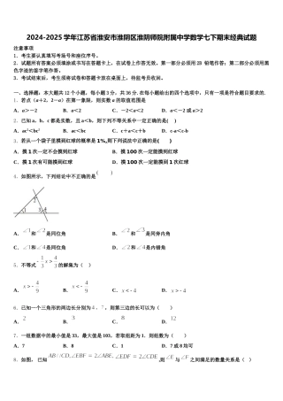 2024-2025学年江苏省淮安市淮阴区淮阴师院附属中学数学七下期末经典试题含解析