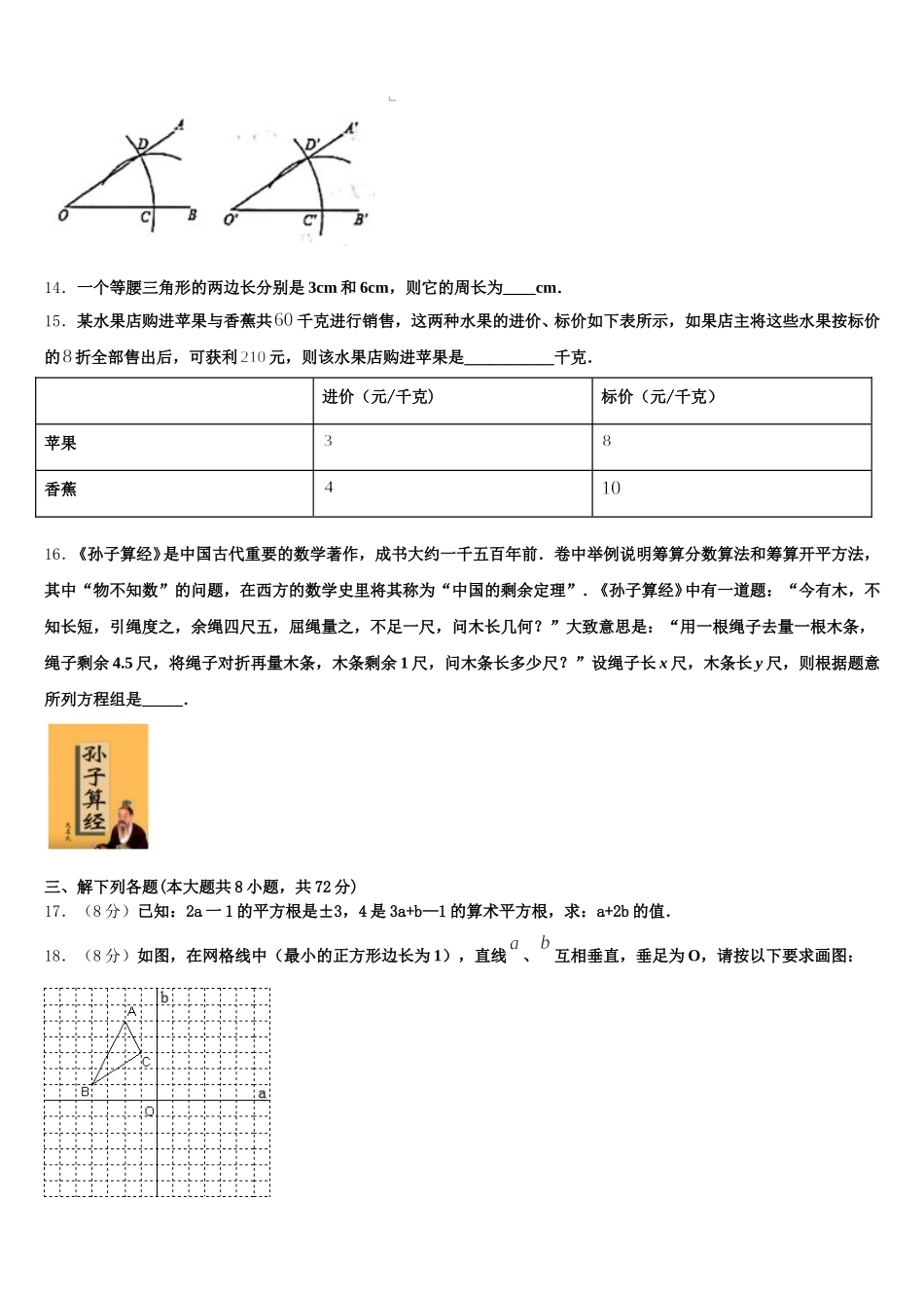 江苏省盐城市亭湖区盐城景山中学2024-2025学年七下数学期末检测模拟试题含解析_第3页