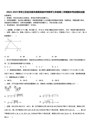 2024-2025学年江苏省无锡市南菁高级中学数学七年级第二学期期末考试模拟试题含解析