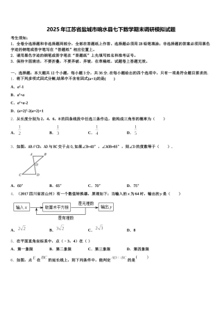 2025年江苏省盐城市响水县七下数学期末调研模拟试题含解析
