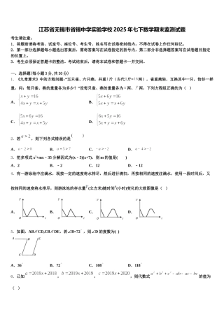 江苏省无锡市省锡中学实验学校2025年七下数学期末监测试题含解析
