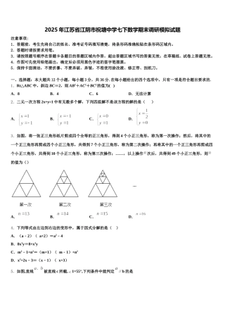 2025年江苏省江阴市祝塘中学七下数学期末调研模拟试题含解析