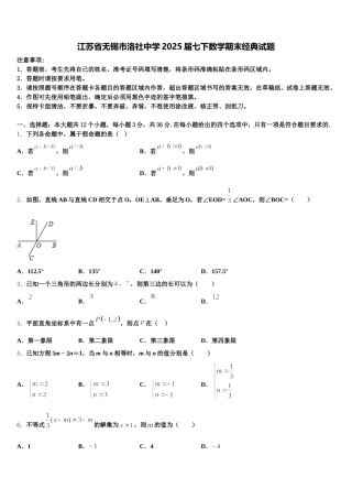 江苏省无锡市洛社中学2025届七下数学期末经典试题含解析