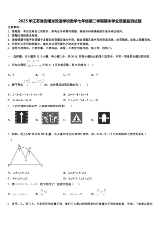 2025年江苏淮安曙光双语学校数学七年级第二学期期末学业质量监测试题含解析