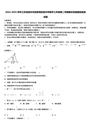 2024-2025学年江苏省扬州市田家炳实验中学数学七年级第二学期期末质量跟踪监视试题含解析