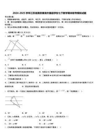 2024-2025学年江苏省南京秦淮外国语学校七下数学期末联考模拟试题含解析