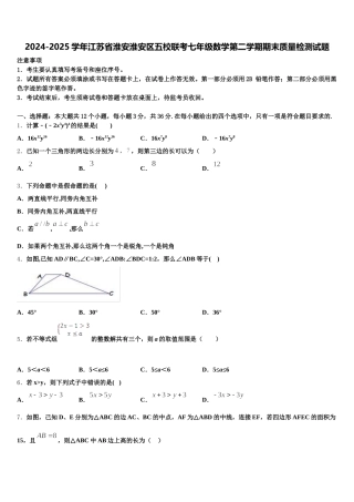 2024-2025学年江苏省淮安淮安区五校联考七年级数学第二学期期末质量检测试题含解析