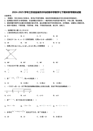 2024-2025学年江苏省盐城市洋马初级中学数学七下期末联考模拟试题含解析